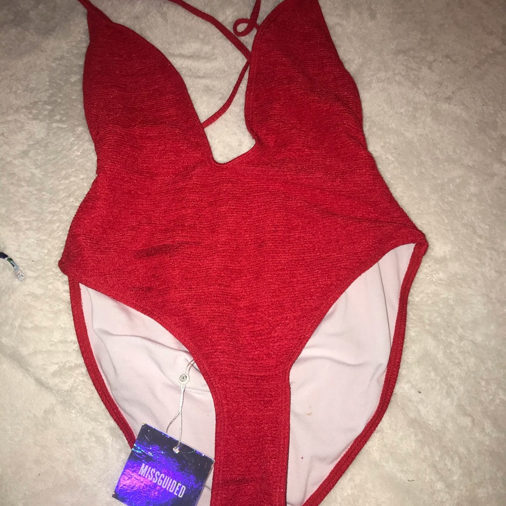 Red one piece swim suit